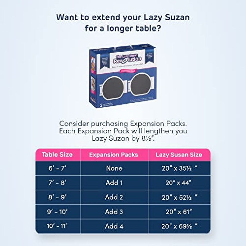 Lazy Susan Revolution - 직사각형의 길고 직사각형 테이블을 위한 최초의 특허 받은 Lazy Susan 턴테이블 - 주방 및 식탁을 위한 확장형 Lazy Susan - 훌륭한 선물! 파티 및 모임에서의 즐거움.