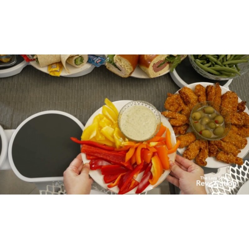 Lazy Susan Revolution - 직사각형의 길고 직사각형 테이블을 위한 최초의 특허 받은 Lazy Susan 턴테이블 - 주방 및 식탁을 위한 확장형 Lazy Susan - 훌륭한 선물! 파티 및 모임에서의 즐거움.