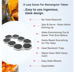 Lazy Susan Revolution - 직사각형의 길고 직사각형 테이블을 위한 최초의 특허 받은 Lazy Susan 턴테이블 - 주방 및 식탁을 위한 확장형 Lazy Susan - 훌륭한 선물! 파티 및 모임에서의 즐거움.
