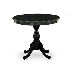 East West Furniture AMAB3-ABK-24 앤티크 3피스 현대식 다이닝 세트에는 받침대가 있는 원형 주방 테이블과 2가지 색상의 리넨 패브릭 커버 의자가 포함되어 있습니다. 36x36인치, 와이어브러시 블랙