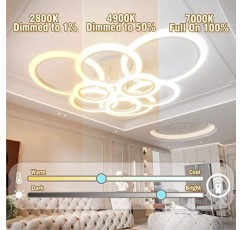 OUQI 거실, 침실, 주방, 복도, 발코니, 식당, 흰색, 2800-7000K용 현대적인 LED 천장 조명 밝기 조절이 가능한 원격 제어 9 링 조명 120W 10800LM…