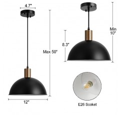 Eustace 대형 펜던트 조명, 소박한 돔 조명, 주방 아일랜드, 다이닝 룸, 블랙, 12