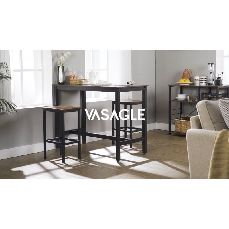VASAGLE 바 테이블 세트, 바 의자 2개 포함, 식탁 세트, 바 의자가 있는 주방 카운터, 산업용, 거실, 파티룸, 러스틱 브라운 및 블랙 ULBT15X