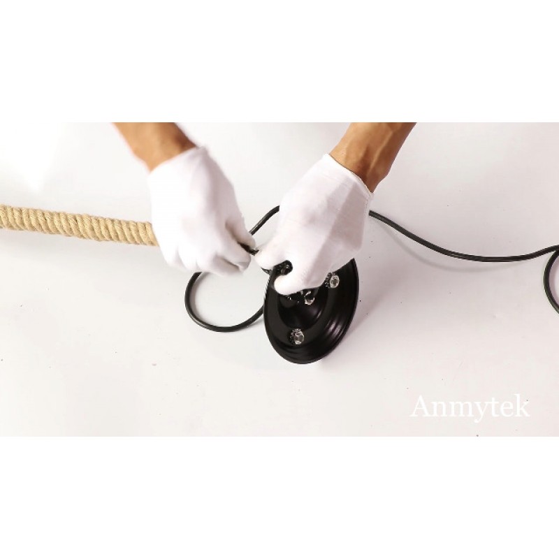 Anmytek C0008 시드 유리 그늘 로프와 금속 펜던트가 있는 둥근 나무 샹들리에 6개의 장식 조명기구 복고풍 소박한 앤티크 천장 램프, 브라운…
