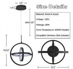 현대적인 LED 샹들리에 전등, 현대적인 링 26W 4000K LED 샹들리에, 주방 아일랜드, 다이닝 룸, 거실을 위한 12인치 미니 원형 기하학적 LED 펜던트 조명