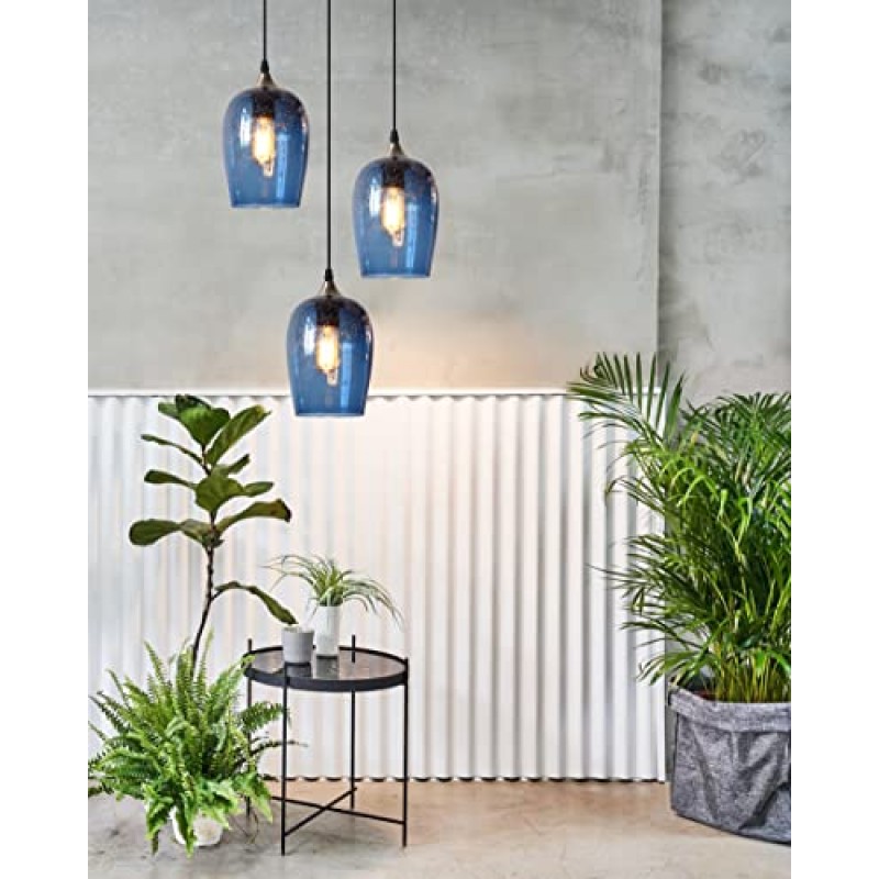 ARIAMOTION 펜던트 조명 주방 아일랜드 유리 샹들리에 다이닝 룸 테이블 클러스터 펜던트 조명 모던 블루 버블 눈물방울 천장 걸이형 전등 3등 전등갓 7인치 H