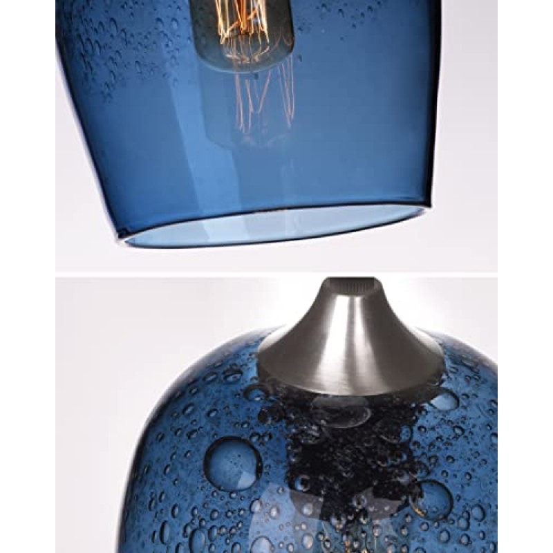 ARIAMOTION 펜던트 조명 주방 아일랜드 유리 샹들리에 다이닝 룸 테이블 클러스터 펜던트 조명 모던 블루 버블 눈물방울 천장 걸이형 전등 3등 전등갓 7인치 H