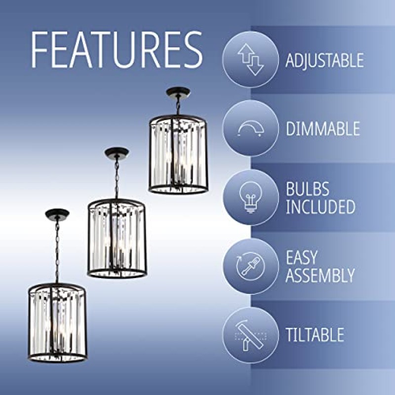 JONATHAN Y JYL9055A Bevin 12인치 금속/크리스탈 LED 펜던트, 현대식, 과도기적, 현대식, 사무실, 거실, 가족실, 식당, 주방, 복도, 현관, 기름칠한 청동