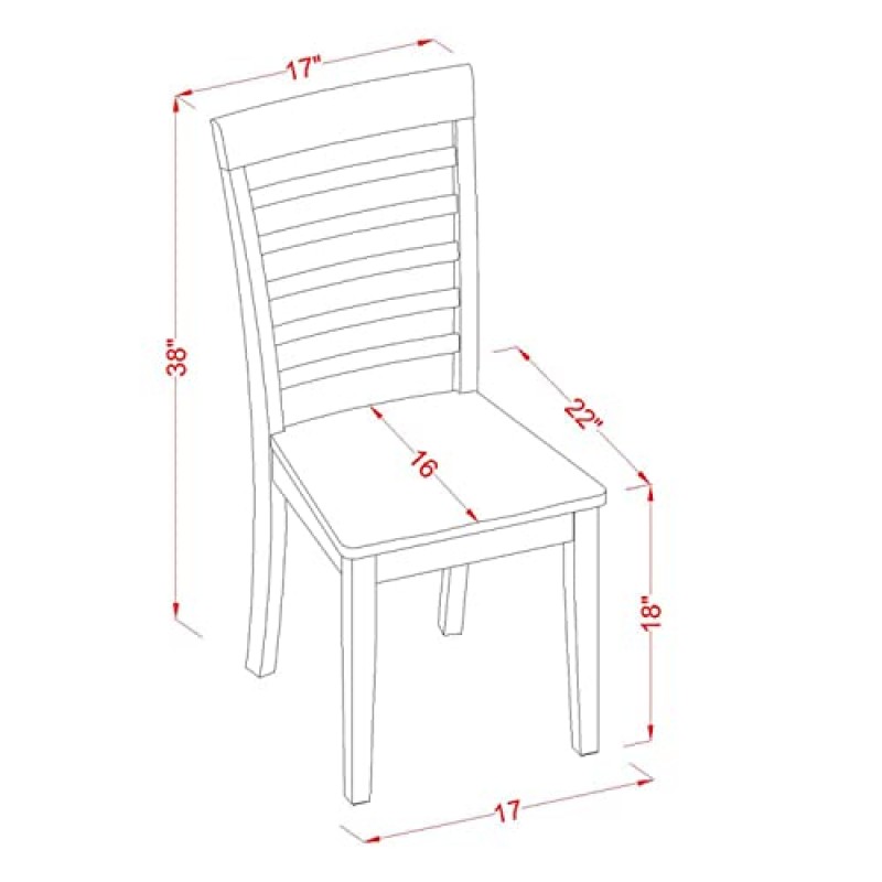 East West Furniture MLC-MAH-W 밀라노 주방 식사 사다리 등받이 원목 의자, 2개 세트, 마호가니