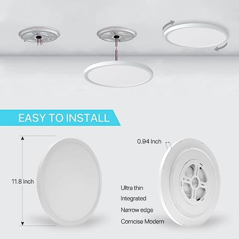 MELEGAN 2개 RGB 스마트 천장 조명, 슈퍼 슬림 LED 매립형 천장, Alexa Google 홈과 WiFi 작동, 침실, 주방, 식당, 지하실용 12인치 24W 밝기 조절 가능 2700K-6500K