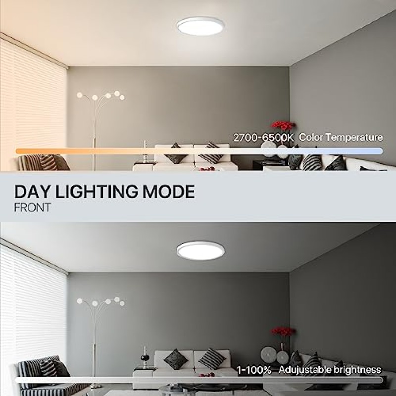 MELEGAN 2개 RGB 스마트 천장 조명, 슈퍼 슬림 LED 매립형 천장, Alexa Google 홈과 WiFi 작동, 침실, 주방, 식당, 지하실용 12인치 24W 밝기 조절 가능 2700K-6500K