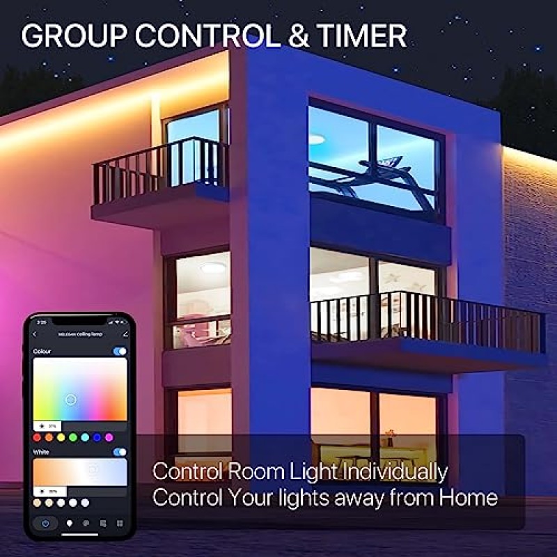 MELEGAN 2개 RGB 스마트 천장 조명, 슈퍼 슬림 LED 매립형 천장, Alexa Google 홈과 WiFi 작동, 침실, 주방, 식당, 지하실용 12인치 24W 밝기 조절 가능 2700K-6500K