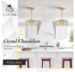 CATINER 골드 크리스탈 샹들리에, 현대적인 세미 플러시 마운트 샹들리에 4등 드럼 크리스탈 천장 펜던트 조명기구 12인치 로비 입구 주방 복도 다이닝룸