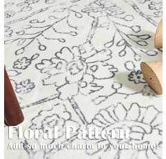 Jinchan Area Rug 5x7 러그 빨 수 있는 Boho 침실 러그 실내 꽃 프린트 카펫 악세사리 얇은 러그 악센트 러그 경량 거실 다이닝 룸 주방 그레이 온 크림
