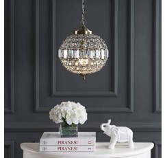 JONATHAN Y JYL6110A Georgina 12인치 크리스탈/금속 LED 샹들리에 펜던트 글램 현대식 과도기 조광 가능 다이닝 룸 거실 주방 로비 침실 복도, 12인치, 앤티크 황동/투명