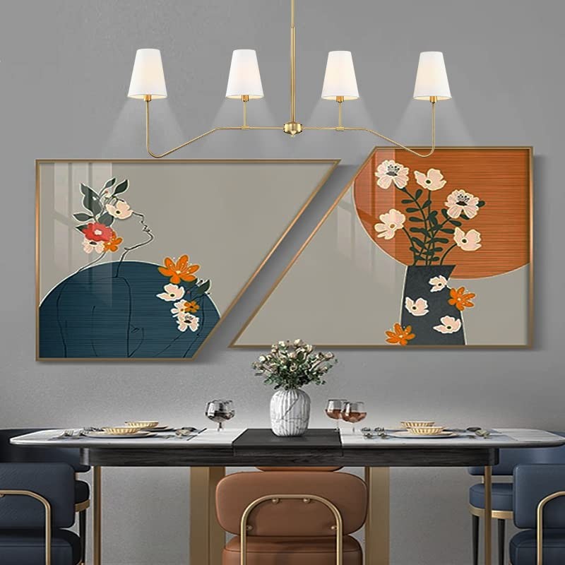 Dolaimy House 4 라이트 골드 선형 주방 아일랜드 조명기구 클래식 샹들리에 화이트 리넨으로 닦은 청동 휴게실 거실 E12 베이스를 위한 현대 샹들리에 갓