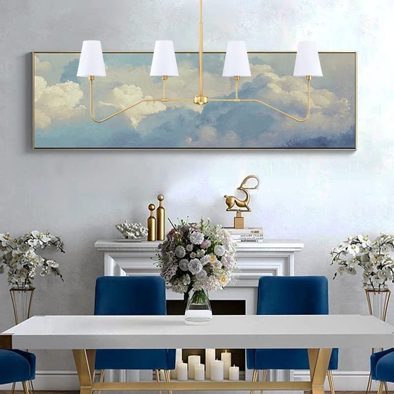 Dolaimy House 4 라이트 골드 선형 주방 아일랜드 조명기구 클래식 샹들리에 화이트 리넨으로 닦은 청동 휴게실 거실 E12 베이스를 위한 현대 샹들리에 갓