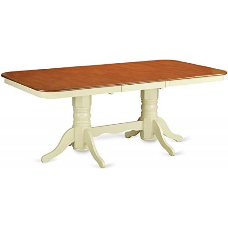 East West Furniture NAAV7-WHI-W 나폴레옹 7피스 세트는 나비 잎이 있는 직사각형 식탁과 주방 의자 6개, 40x78인치, 버터밀크 및 체리로 구성됩니다.