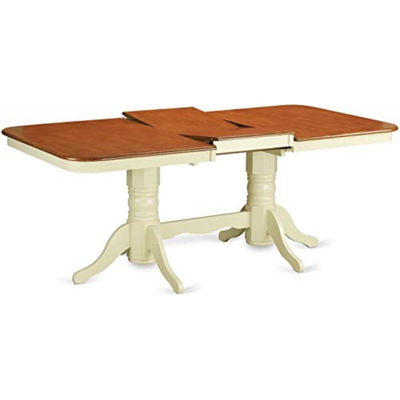 East West Furniture NAAV7-WHI-W 나폴레옹 7피스 세트는 나비 잎이 있는 직사각형 식탁과 주방 의자 6개, 40x78인치, 버터밀크 및 체리로 구성됩니다.