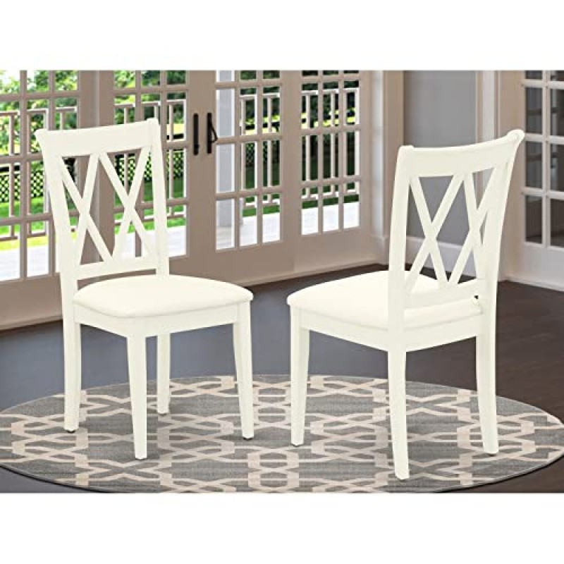 East West Furniture CLC-LWH-C Clarksville 주방 다이닝 체어 - 리넨 패브릭 덮개를 씌운 목재 의자, 2개 세트, 리넨 화이트
