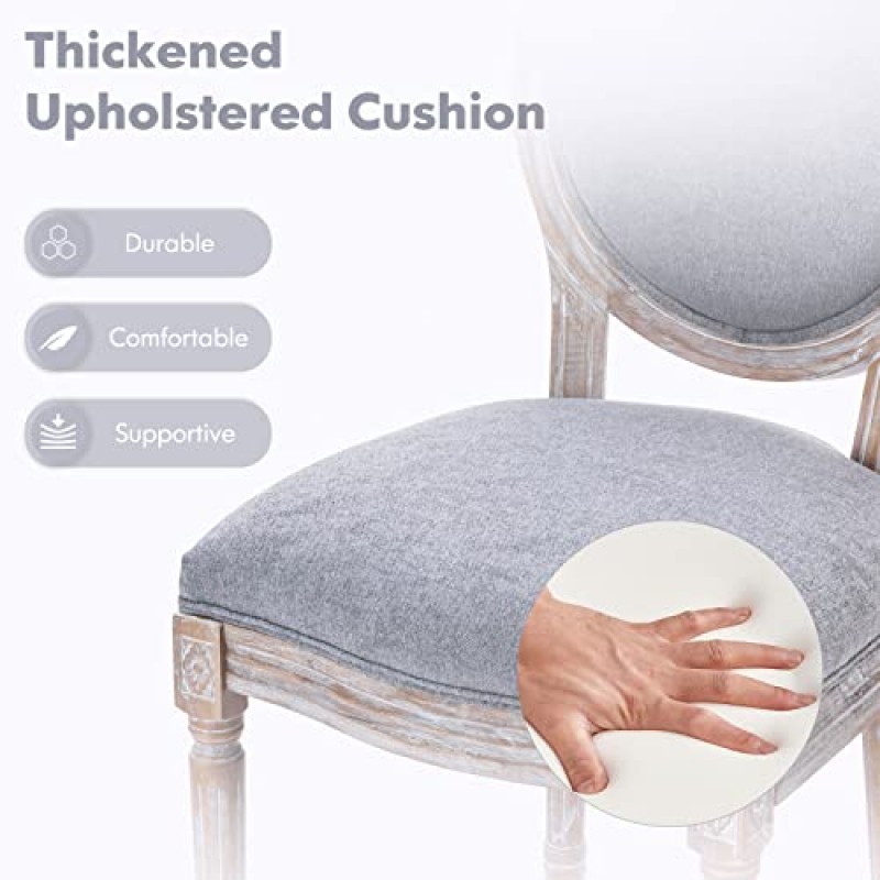 COLAMY 프렌치 컨트리 빈티지 다이닝 체어 6개 세트, 덮개를 씌운 농가 식당 의자, 둥근 등받이, 단단한 나무 다리, 주방/거실/침실용 액센트 사이드 의자