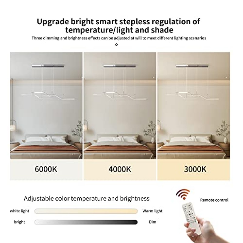 Siittoo 현대식 LED 펜던트 조명기구, 52인치 업그레이드 디밍이 가능한 현대식 LED 샹들리에 조명기구, 45W Z자형 주방 아일랜드 조명기구 매달려 있는 펜던트 조명(다이닝 거실용)(크롬)