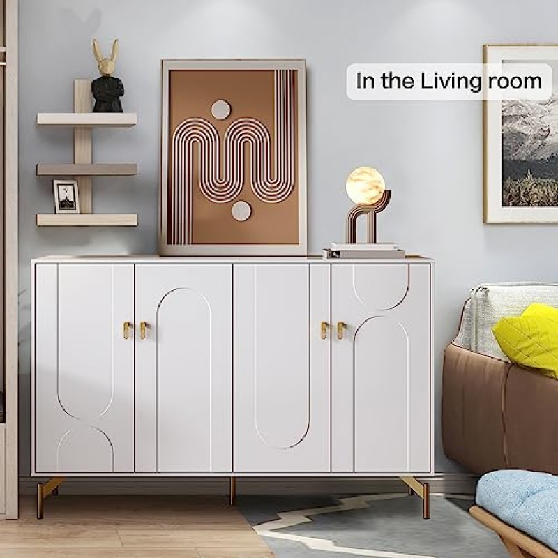 흰색 현대식 찬장, 4개의 문이 있는 주방 뷔페 캐비닛, 조절 가능한 선반, 3섹션 무음 서랍 슬라이드가 있는 독립형 주방 식료품 저장실, 출입구 거실 식당 및 주방용