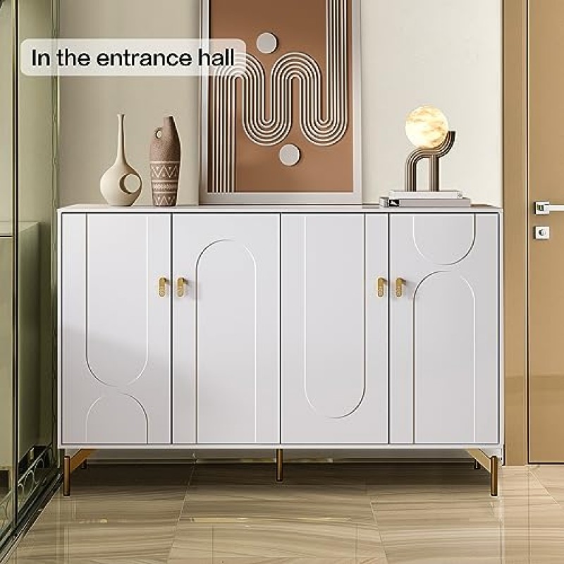 흰색 현대식 찬장, 4개의 문이 있는 주방 뷔페 캐비닛, 조절 가능한 선반, 3섹션 무음 서랍 슬라이드가 있는 독립형 주방 식료품 저장실, 출입구 거실 식당 및 주방용