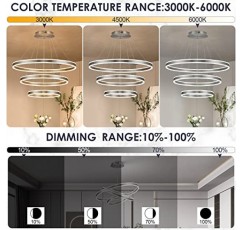 AIRYPHANT 31.5' 현대식 LED 샹들리에 3링 샹들리에 밝기 조절이 가능한 현대식 LED 샹들리에 다이닝 룸 주방 거실 침실 계단, 3000K-6000K 브러시드 니켈