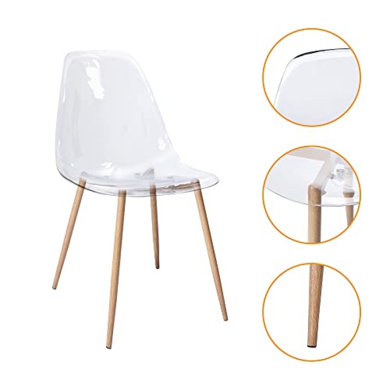 CangLong 아크릴 유령 크리스탈 클리어 시트, 주방, 식사, 거실, 손님, 침실, 4개 세트, 투명 4용 현대 플라스틱 쉘 액센트 사이드 의자