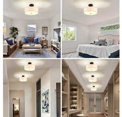 Ludil 3등 세미 매립형 천장 조명기구, 13인치 검정색 드럼 조명, 침실 거실용 흰색 패브릭 갓 램프가 포함된 천장 조명과 가까운 현대적인 침실 거실 주방 복도 입구