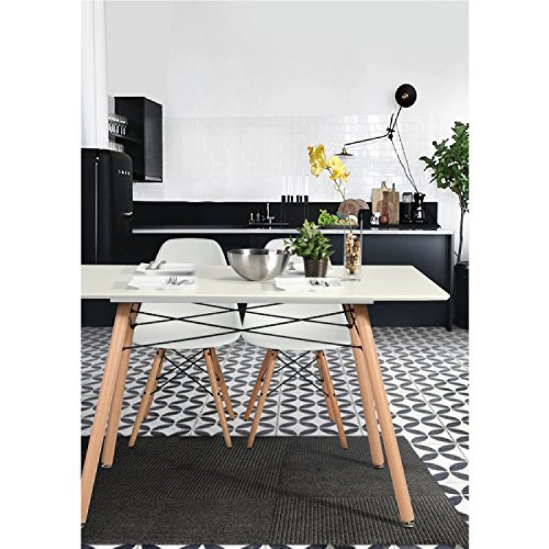 COZYCASA 47.2' 주방 식탁 4-6P용 흰색 식탁, 작은 공간을 위한 나무 다리가 있는 현대 중반 세기 레저 커피 테이블 흰색 식당 주방 쓰기