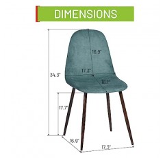 FurniutreR 4개 세트, 패브릭 사이드 미드 센츄리 모던 룸 가정용 주방 다이닝 체어용 금속 다리가 있는 편안한 덮개를 씌운 쿠션 시트, 녹색