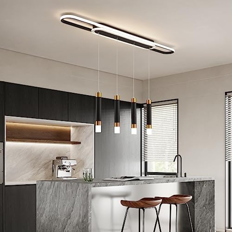 Ciowrouz 현대적인 LED 샹들리에 주방 다이닝 룸 샹들리에 6등 트랙 조명 조명기구 밝기 조절이 가능한 천장 조명 길이 조절이 가능한 펜던트 램프 블랙 행잉 라이트