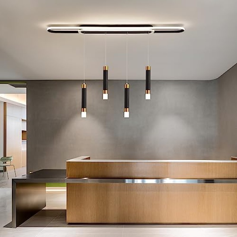 Ciowrouz 현대적인 LED 샹들리에 주방 다이닝 룸 샹들리에 6등 트랙 조명 조명기구 밝기 조절이 가능한 천장 조명 길이 조절이 가능한 펜던트 램프 블랙 행잉 라이트