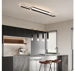 Ciowrouz 현대적인 LED 샹들리에 주방 다이닝 룸 샹들리에 6등 트랙 조명 조명기구 밝기 조절이 가능한 천장 조명 길이 조절이 가능한 펜던트 램프 블랙 행잉 라이트