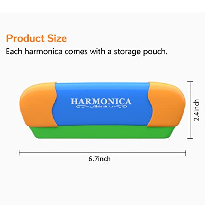 하모니카 C 16 홀 블루스 입 오르간 어린이 조기 교육, 악기 연주 초보자를위한 교육 장난감 어린이 파티 휴일 (파란색)