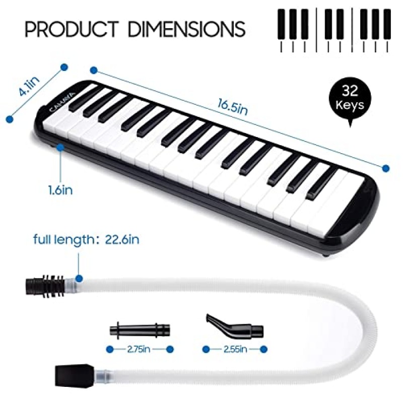 CAHAYA Melodica 32 키 더블 튜브 마우스피스 에어 피아노 키보드 악기 운반 가방 32 키, 블랙, CY0050-1