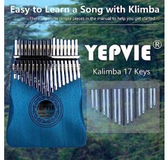 YEPVIE 칼림바 악기, 학습 도구가 포함된 전문가용 17키 칼림바 엄지 피아노, 독특한 손가락 피아노 악기는 어린이, 성인(마호가니, 블루)을 위한 훌륭한 선물입니다.