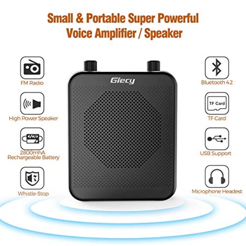 UHF 무선 마이크 헤드셋을 갖춘 휴대용 음성 증폭기, Giecy 30W Bluetooth 충전식 개인 음성 증폭기, 여러 위치의 교실, 회의 및 야외용 PA 시스템 스피커