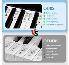 탈착식 피아노 키보드 음표 라벨, SS 피아노 키보드 스티커, 피아노 학습 초보자를 위한 키 노트 가이드 오버레이, 전체 크기 88건반, 비접착성 실리콘(검은색)