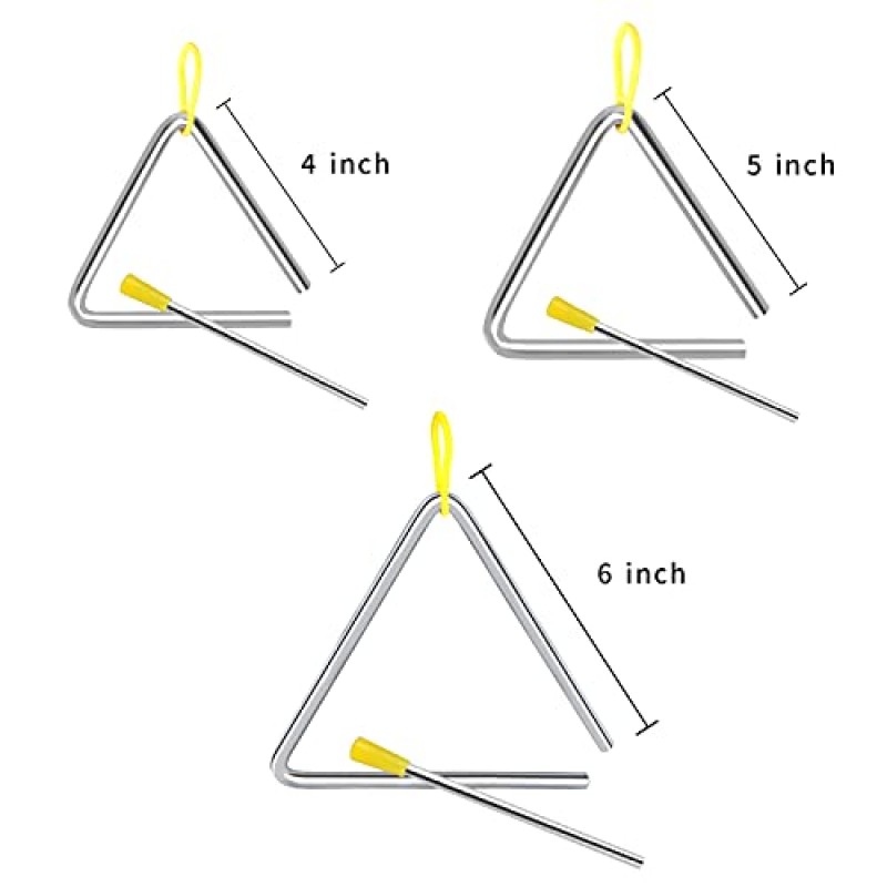 EASTROCK 삼각형 악기 3 팩 4 5 6 인치 타악기 세트 스트라이커가있는 손 타악기 삼각형