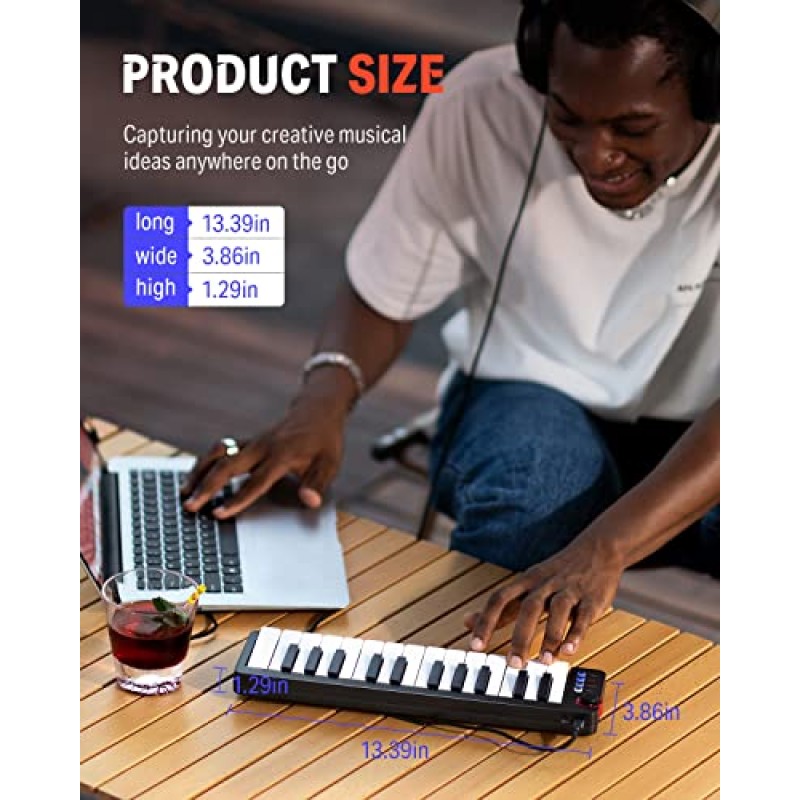 Donner 미니 MIDI 키보드, 속도 감지 미니 키 및 라이트업 로커 및 ​​음악 제작 소프트웨어가 포함된 N-25 25키 MIDI 컨트롤러, 40개의 무료 코스가 포함된 소형 MIDI 키보드