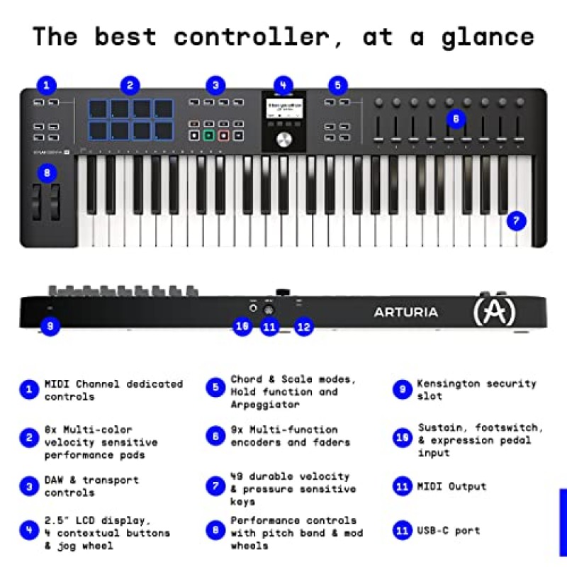 Arturia KeyLab Essential mk3 - Analog Lab V 소프트웨어가 포함된 49키 USB MIDI 키보드 컨트롤러