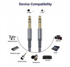 Elebase 1/4 인치 TRS 악기 케이블 15피트 2팩, 직선 6.35mm 수 잭 스테레오 오디오 상호 연결 코드, 일렉트릭 기타, 베이스, 키보드, 믹서, 앰프, 앰프, 스피커, 이퀄라이저용 6.35mm 밸런스드 라인