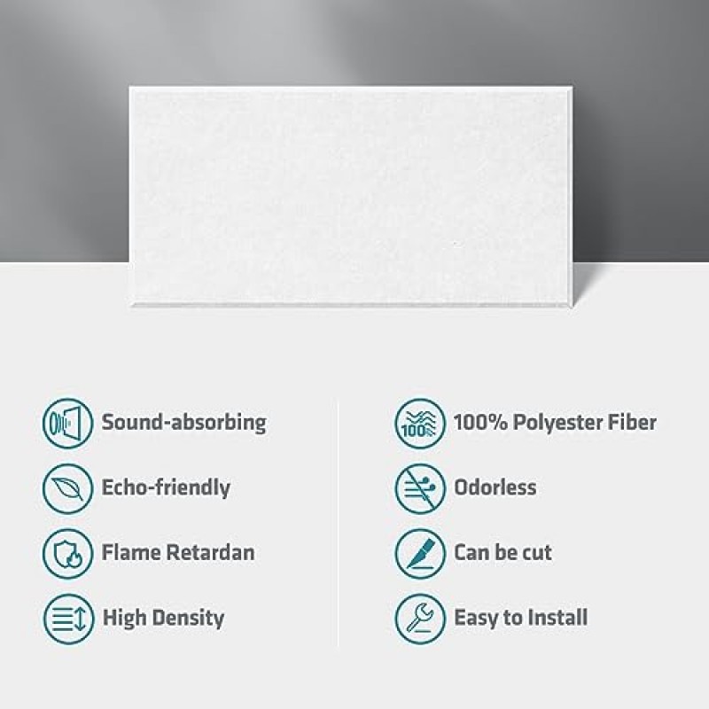 DrKlang 6 팩 음향 패널, 장식 방음 패널, 천장 및 벽 음향 처리 타일, 가정과 사무실의 반향과 소음을 줄이는 데 적합 - 흰색