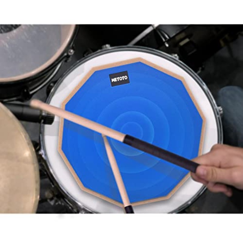드럼 연주용 METOTO 스네어 드럼 연습 패드, 12인치 양면 연습 드럼 패드 및 스틱(2쌍), 드럼 패드 보관 가방, 드럼 연습 패드(파란색)