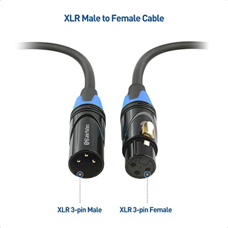케이블 문제 3팩 색상 코드 프리미엄 차폐 XLR 케이블 10피트, OFC(무산소 구리) XLR 수-암 코드/컬러 XLR 마이크 케이블/마이크 케이블