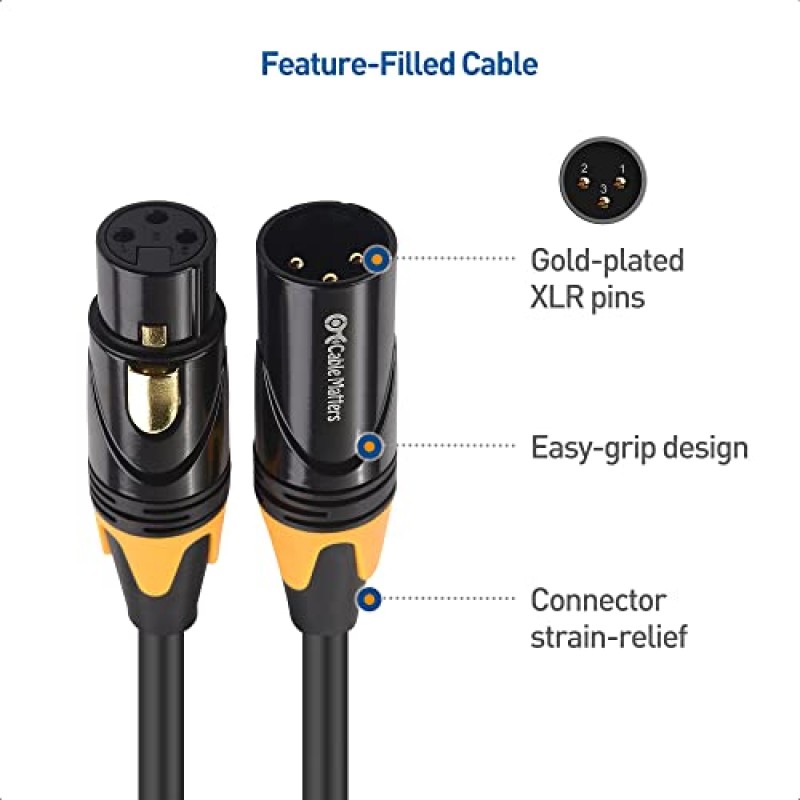 케이블 문제 3팩 색상 코드 프리미엄 차폐 XLR 케이블 10피트, OFC(무산소 구리) XLR 수-암 코드/컬러 XLR 마이크 케이블/마이크 케이블