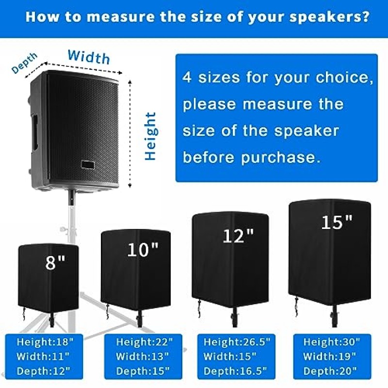 스탠드에 장착된 12인치 PA/DJ 전원 스피커용 Feionar 스피커 커버, 야외 스피커 커버 UV 보호 방수 방진 600D 옥스포드 천(검은색)